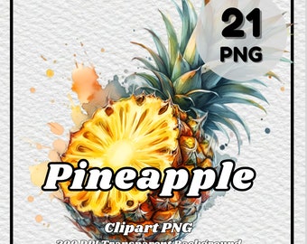 Conjunto de imágenes PNG de piñas: 21 gráficos tropicales (descarga digital)