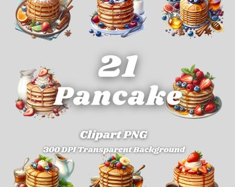Pancake Clipart – 21 PNG Images, Transparent Background (Digital Download)