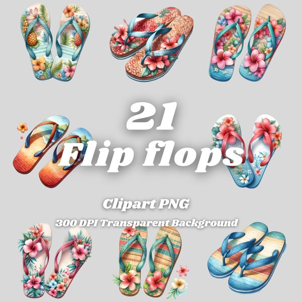 Flip flops PNG - 21 Flip flops Clipart - PNG Files, Transparent Background, 300 DPI, Ideal for Personal and Commercial Use.