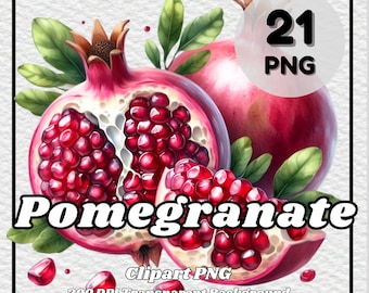 Clipart z granatem – 21 owoców w formacie PNG, przezroczyste tło (do pobrania cyfrowego)