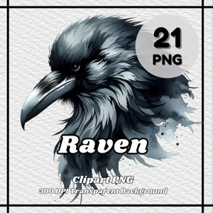 Raven PNG - 21 Raven Clipart - PNG Files, Transparent Background, 300 DPI, Ideal for Personal and Commercial Use.