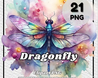 Dragonfly Clipart – 21 Watercolor PNG Files, Transparent Background (Digital Download)
