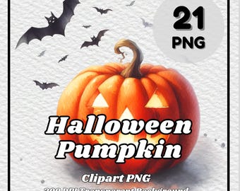 Halloween Pumpkin Clipart – 21 PNG Images, Transparent Background (Digital Download)