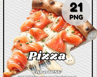 Set di clipart PNG per pizza: 21 immagini trasparenti (download digitale)