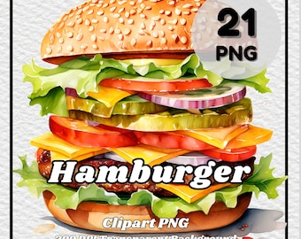 Ensemble de cliparts PNG pour hamburgers – 21 images transparentes (téléchargement numérique)