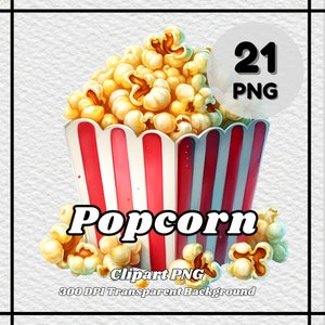 Popcorn PNG - 21 Popcorn Clipart - PNG Files, Transparent Background, 300 DPI, Ideal for Personal and Commercial Use.