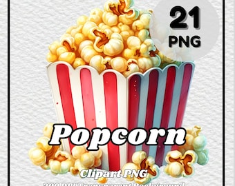Popcorn-clipart PNG – 21 transparante achtergrondafbeeldingen (digitale download)