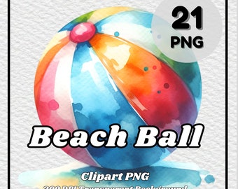 Clipart ballon de plage – 21 images PNG aquarelles (téléchargement numérique)