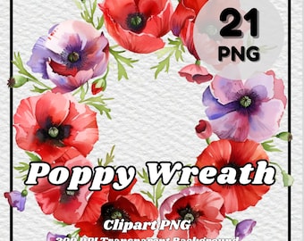 Poppy Clipart – 21 PNG Floral Images, Transparent Background (Digital Download)