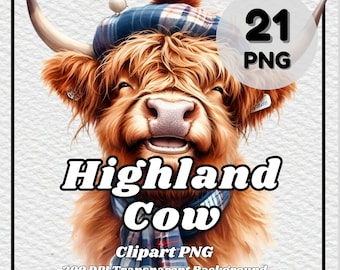 Highland Cow Clipart – 21 PNG Images, Transparent Background (Digital Download)