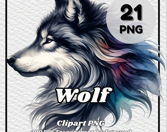 Wolf Clipart PNG Set – Transparent Background, Commercial Use (Digital Download)