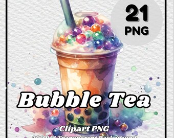 Bubble Tea Clipart – 21 Watercolor PNG Graphics (Digital Download)