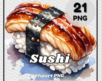 Clipart sushi – 21 fichiers PNG, arrière-plan transparent (téléchargement numérique)