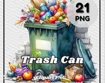 Clipart prullenbak – 21 png-bestanden, transparante achtergrond (digitale download)