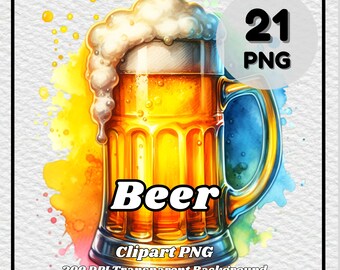 Bierclipart – 21 png-afbeeldingen in aquarelstijl (digitale download)