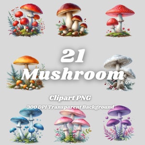 Mushroom PNG - 21 Mushroom Clipart - PNG Files, Transparent Background, 300 DPI, Ideal for Personal and Commercial Use.
