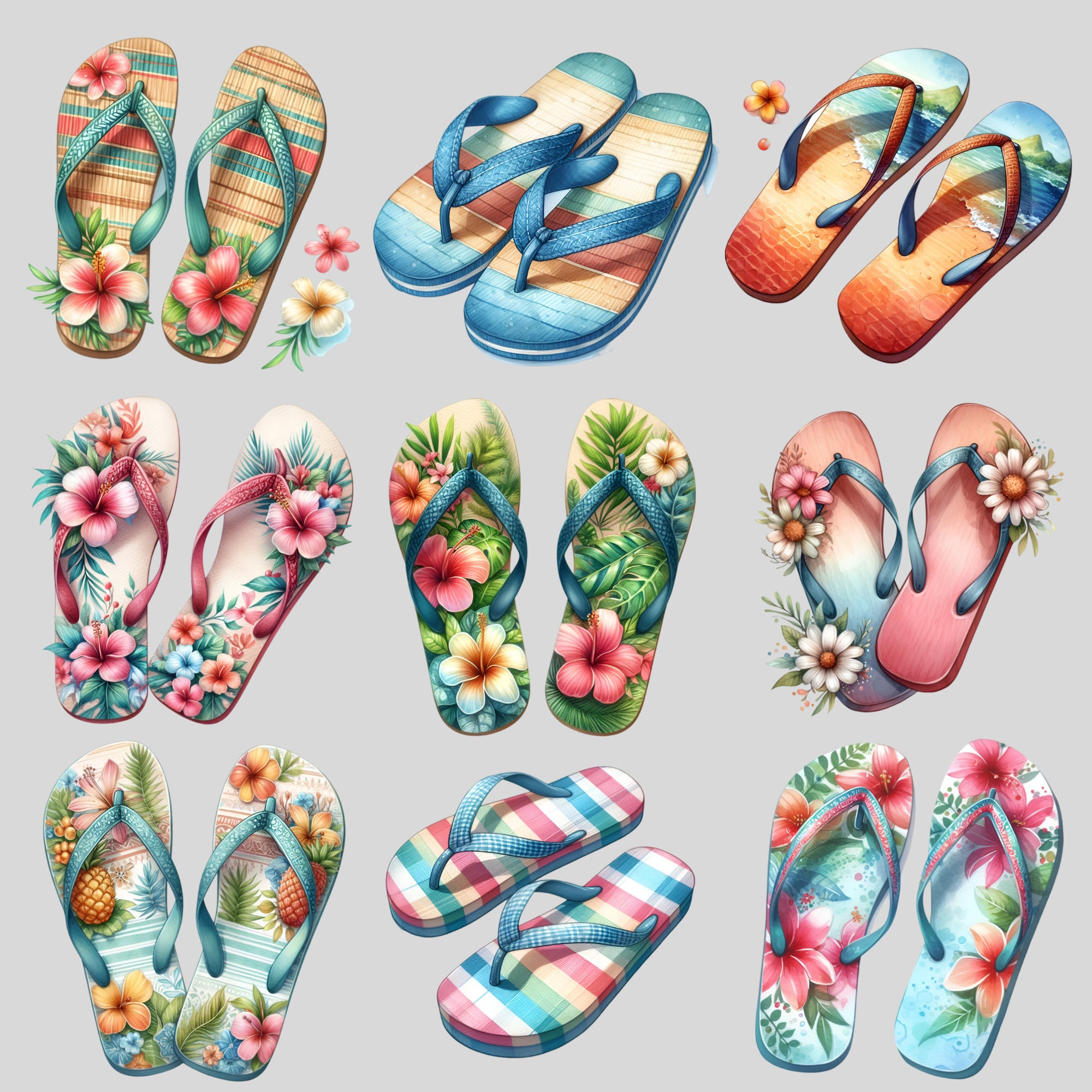Floral Flip Flops Clipart – 21 PNG Designs (digital Download) - Etsy