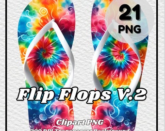 Tie-Dye Flip Flops Clipart – 21 PNG Graphics (Digital Download)