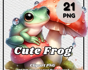 Cute Frog Clipart – 21 PNG Images, Transparent Background (Digital Download)