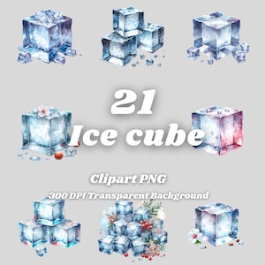 以下が含まれることがあります： さまざまな配置の氷の塊の21の水彩画のイラスト。いくつかの氷の塊は花柄で、他のものはピンクの色合い。氷の塊は白い背景の上にあります。
