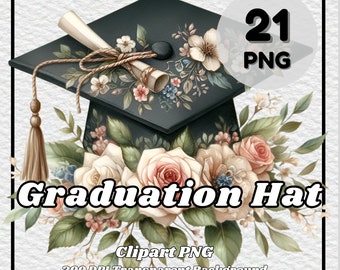 Graduation Hat Clipart – 21 PNG Files, Transparent Background (Digital Download)