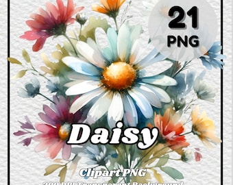 Daisy Clipart – 21 Watercolor Floral PNG Files (Digital Download)