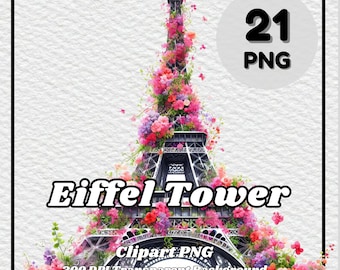 Eiffel Tower Clipart – 21 Floral PNG Images (Digital Download)