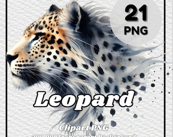 Leopard Clipart PNG Set - Watercolor Style, 21 Files (Digital Download)