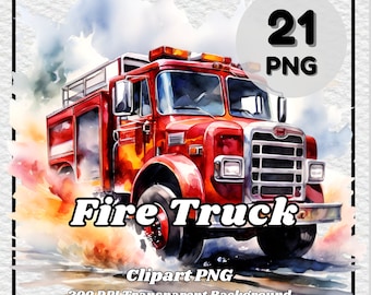 Camión de bomberos - 21 imágenes PNG con fondo transparente (descarga digital)