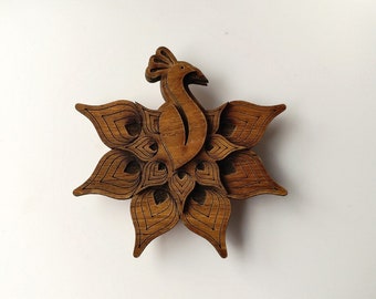 Peacock wooden brooch, Gift for her, Gift for him, Gift for Bride, Gift for Groom,