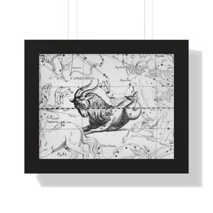 Steinbock gerahmtes Poster, Astrologie Poster, Hevelius Sternbild Karten, Astrologie Wandkunst, Wand-Dekor, Sternzeichen Poster