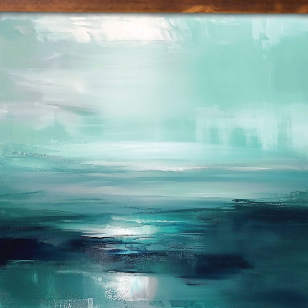 Beautiful Sea Painting | Light Gray and Dark Aquamarine Palette | Mesmerizing Colorscapes | ArtIfide Curated Art | 0036