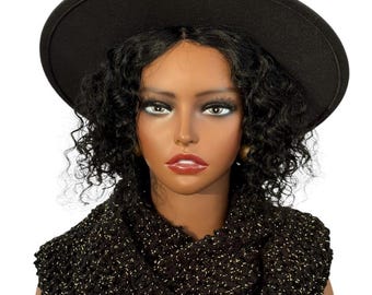 Handmade Black & Gold Crochet Infinity Scarf – Elegant Shimmering Shawl