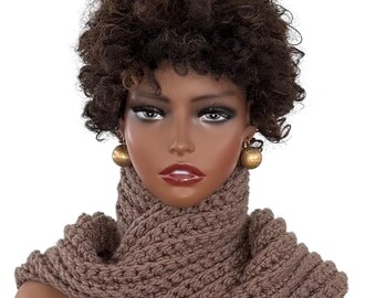 Chunky Ribbed Crochet Scarf with Fringe – Soft & Cozy Unisex Winter Accessory – 64” Long, 6” Wide – Warm, Mocha Brown, Stylish Handmade Gift