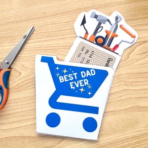 Druckbare Geschenkidee zum Vatertag: Best Dad Card Insert Geschenkkartenschlitz, handgefertigte Vatertagskarten-Toolbox, Geburtstagsvater, Dad-Grußkarte
