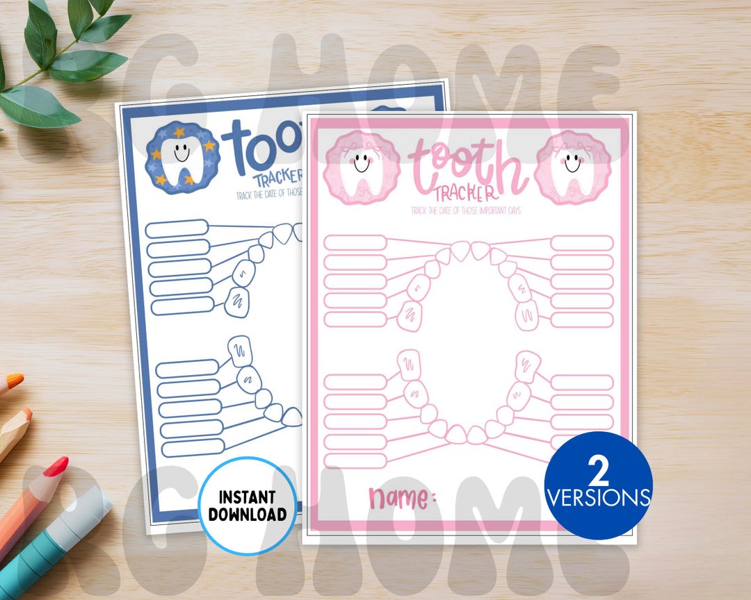 Teeth Racker Tooth Tracker Printable for Kids, Baby Teeth Chart 2 Versions, Pink ...
