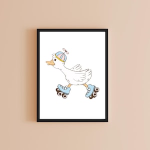 Goose Nursery Wall Art, Duck Nursery Decor, Goose on Scooter Illustration Animal Print for Baby Boy Room Playroom Kids Artwork Cute Bird