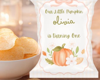 Pumpkin Birthday Chip Bag Wrapper: Editable Fall Party Favor (Digital Download)