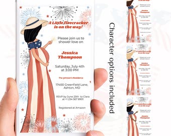 4th of July Baby Shower Invitation: Little Firecracker, Editable Mobile Template (Canva Digital Download)