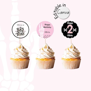 Bad two the Bone Cupcake Toppers - Editable 2nd birthday with bad 2 the bone party decor