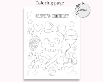 Bad Two the Bone Coloring Sheet: Editable Skull Birthday Activity for Girls, halloween second birthday