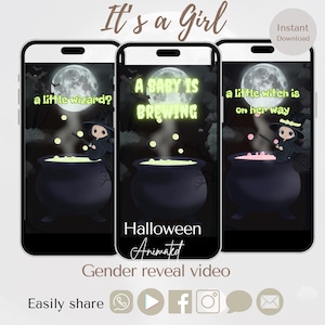 Halloween gender reveal video announcement, it&#39;s a girl gender reveal video, a little witch is on her way announcement