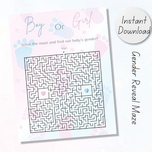 Gender Reveal Maze Game : Boy or Girl Printable Activity, Baby Shower Game – Instant Download