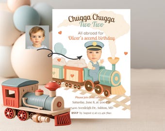 Train 2nd Birthday Invitation: Chugga Chugga Custom Photo, Editable Template