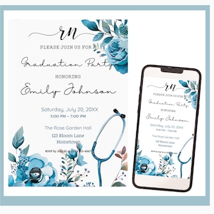 Invitación de graduación de enfermería - Invitación editable a fiesta de graduación de enfermería - Plantilla digital de la escuela de enfermería - Tarjeta imprimible de descarga instantánea