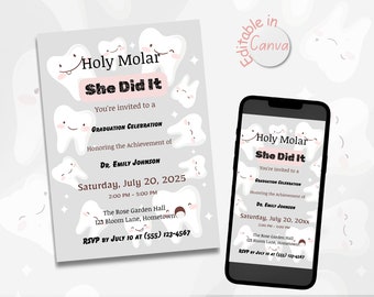 Dental grad party invite Holy molar she dit it dentist graduation invitation for girl