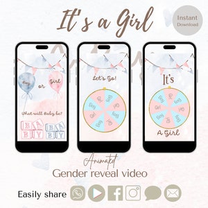 Gender reveal video, gender reveal video-aankondiging, het is een meisje gender reveal, gender reveal video girl, instant download