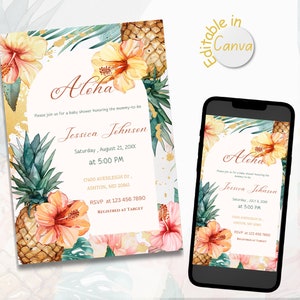 Aloha Baby Shower Invitation: Luau Theme, Editable Canva Template