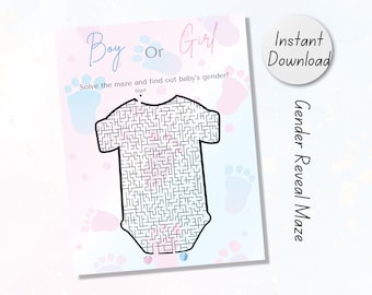 Gender Reveal Maze Game: Baby Bodysuit Puzzle (Digital Download)