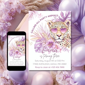 Calling All Party Animals Invitation Girl, Wild Jungle Birthday party, Leopard Digital Invite, Glam Safari Birthday for Girls,